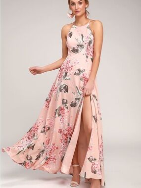Lulus Daley Blush Floral Print Sleeveless Maxi Dress Formal Wedding Bridesmaid